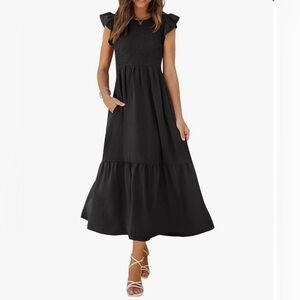 Women's Casual Maxi Dresses with Pockets Ruffle Sleeve Smocked Dress Size Medium